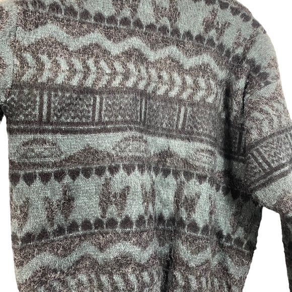 Tejidos Ruminahui Men's Button Cardigan 100% Wool Sweater Lama Pattern M/L - Picture 4 of 10